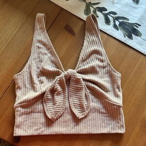 Abercrombie & Fitch Ribbed Beige Crop Top